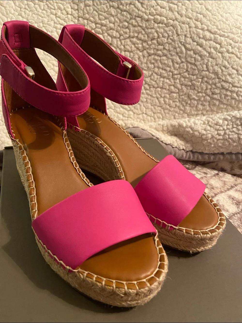 Franco Sarto Hot Pink Jute Espadrille Wedge Sandals